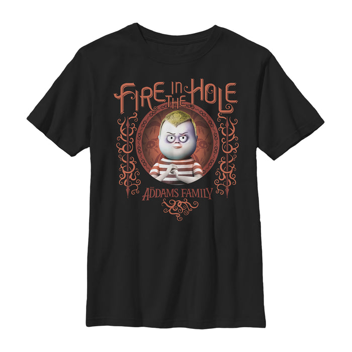 fifth sun Boy's Addams Family Pugsley Fire in the Hole T-Shirt
