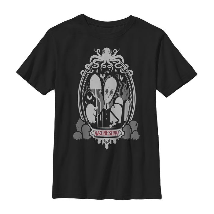 fifth sun Boy's Addams Family Wednesday Octopus Portrait T-Shirt