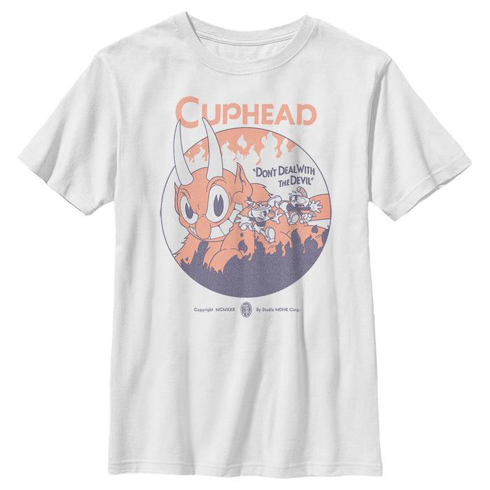fifth sun Boy's Cuphead Don't Deal With the Devil Mugman and Cuphead Run T-Shirt