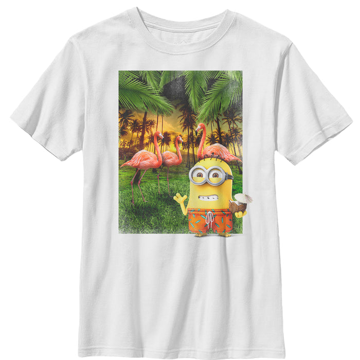 fifth sun Boy's Despicable Me Minion Flamingo Vacation T-Shirt