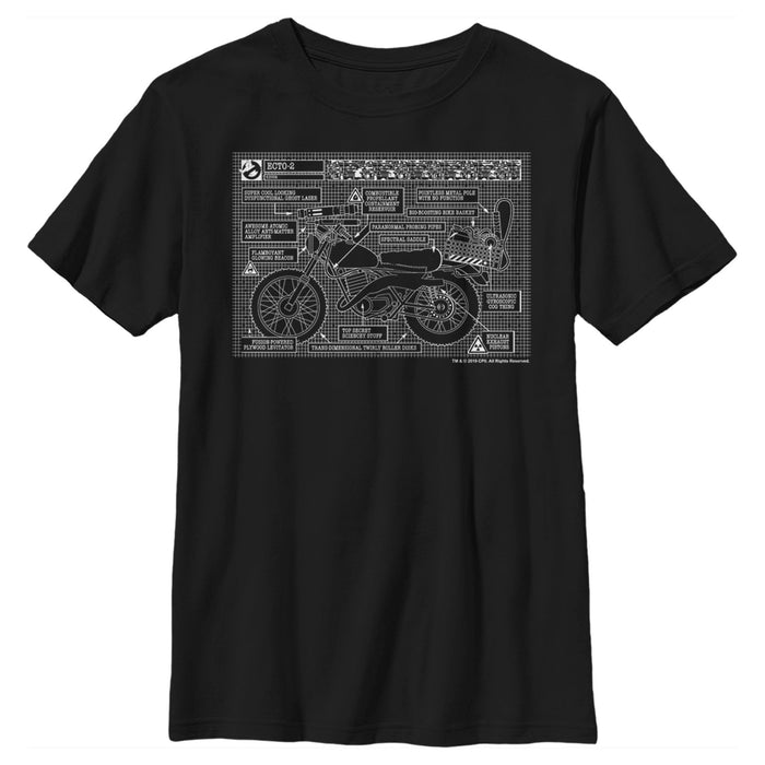 fifth sun Boy's Ghostbusters Ecto-2 Black Blueprint T-Shirt