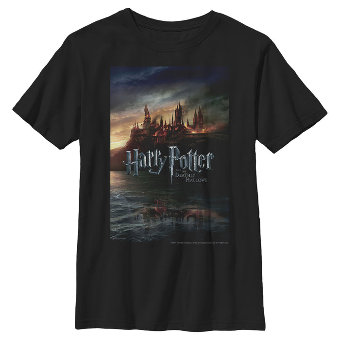 fifth sun Boy's Harry Potter Deathly Hallows Hogwarts Poster T-Shirt