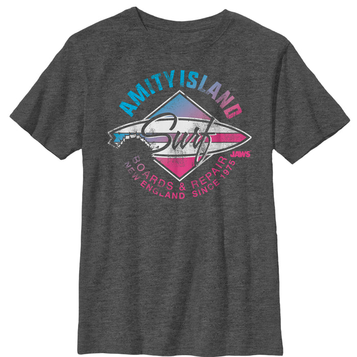 fifth sun Boy's Jaws Amity Island Surfboard Repair T-Shirt