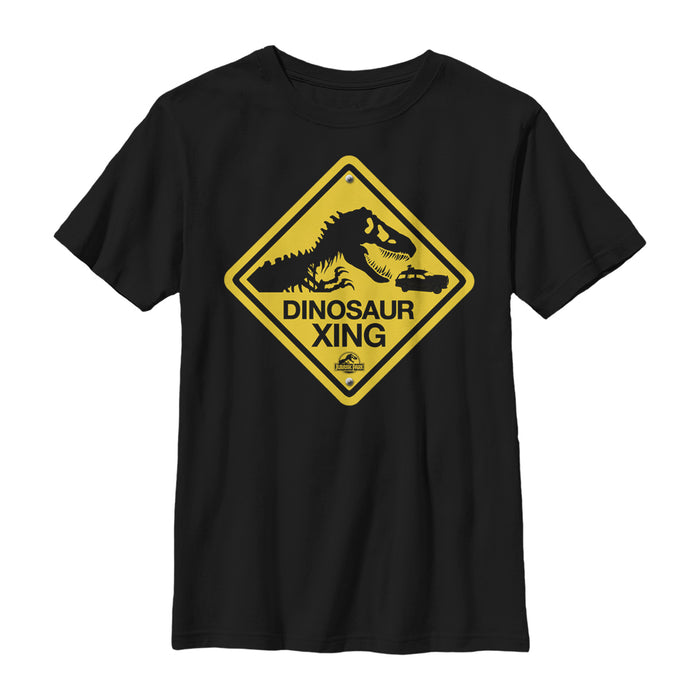 fifth sun Boy's Jurassic Park Dinosaur Crossing Sign T-Shirt