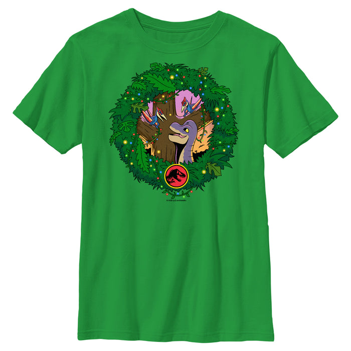 Fifth Sun Boy's Jurassic World Dinosaur Christmas Wreath T-Shirt