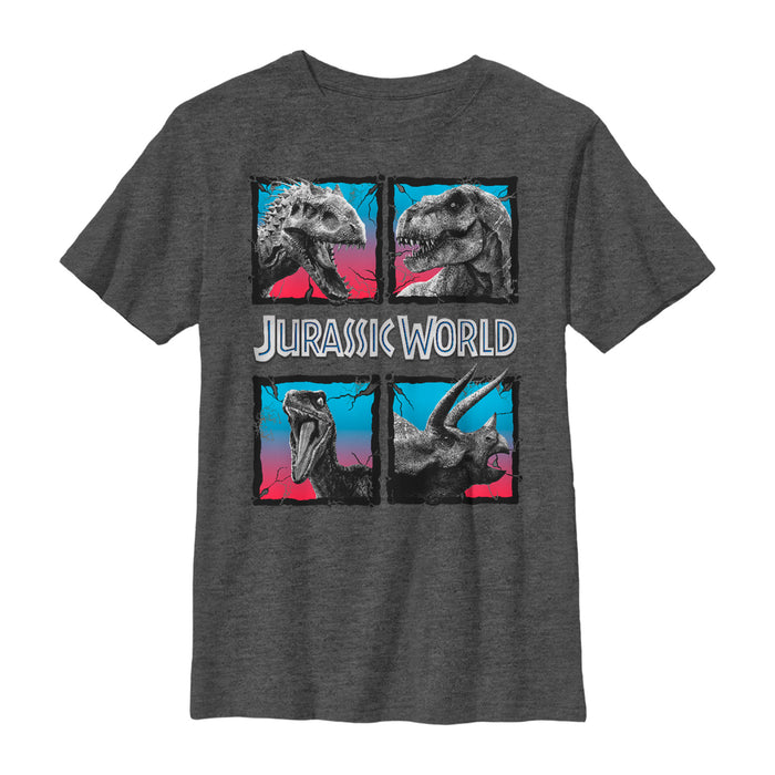 fifth sun Boy's Jurassic World Dinosaur Cracked Boxes T-Shirt