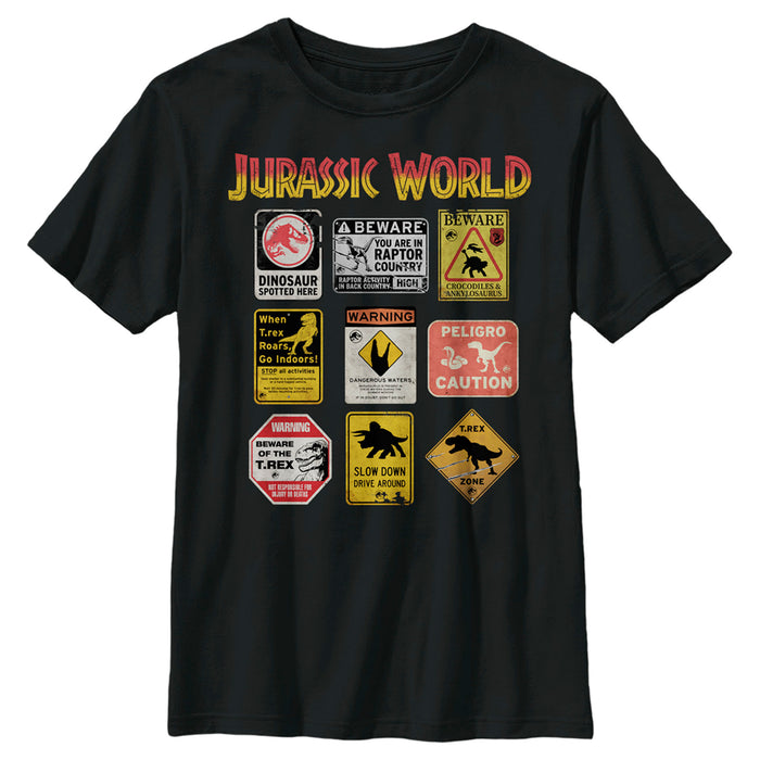 fifth sun Boy's Jurassic World: Dominion Dinosaur Warning Sign Collage T-Shirt
