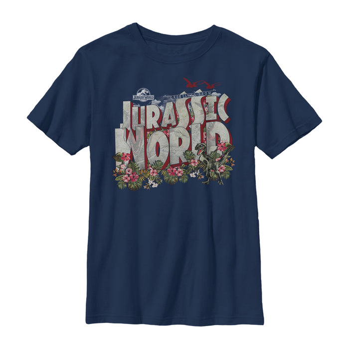 fifth sun Boy's Jurassic World Greetings From Paradise T-Shirt