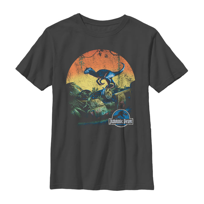 fifth sun Boy's Jurassic World Retro Dinosaur Sunset T-Shirt
