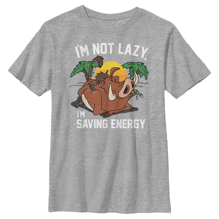 fifth sun Boy's Lion King Pumbaa I'm Not Lazy I'm Saving Energy T-Shirt