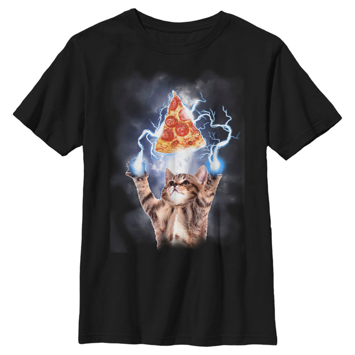 fifth sun Boy's Lost Gods Cat Pizza Lightning Power T-Shirt