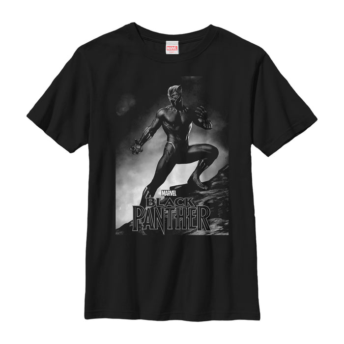 fifth sun Boy's Marvel Black Panther 2018 Grayscale Pose T-Shirt