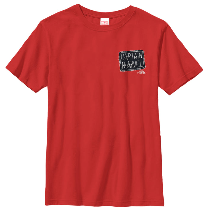 fifth sun Boy's Marvel Captain Marvel Crayon Patch Logo T-Shirt