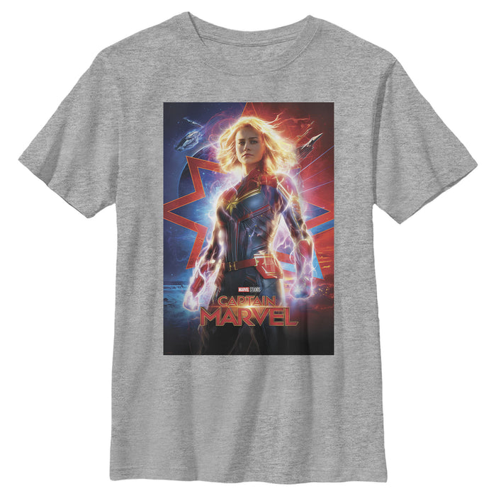 fifth sun Boy's Marvel Captain Marvel Electric Poster T-Shirt