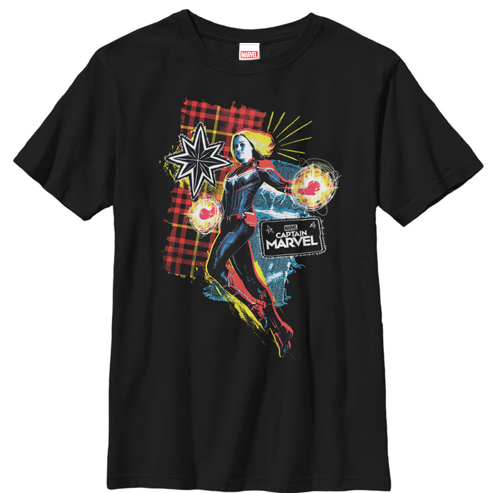 fifth sun Boy's Marvel Captain Marvel Flannel Patch Print T-Shirt