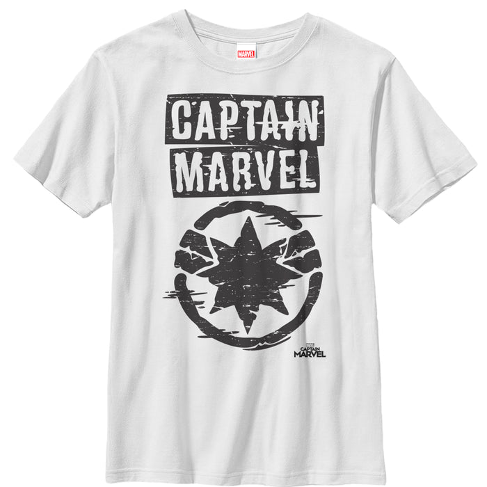 fifth sun Boy's Marvel Captain Marvel Grayscale Star Symbol T-Shirt