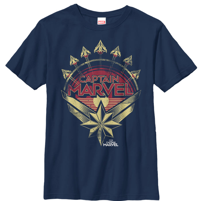 fifth sun Boy's Marvel Captain Marvel Retro Fighter Jet Plane T-Shirt