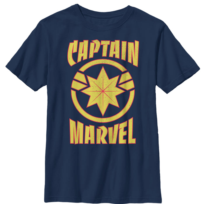 fifth sun Boy's Marvel Captain Marvel Star Symbol Shield T-Shirt