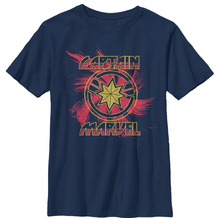 fifth sun Boy's Marvel Captain Marvel Star Symbol Swirl T-Shirt