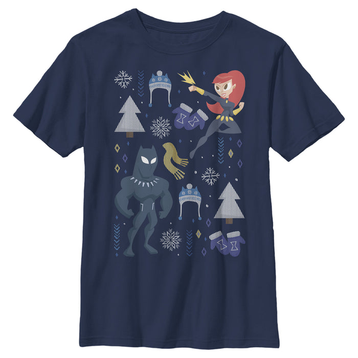 fifth sun Boy's Marvel Christmas Black Widow & Panther T-Shirt