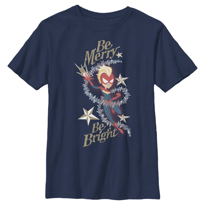 fifth sun Boy's Marvel Christmas Captain Marvel Merry & Bright T-Shirt