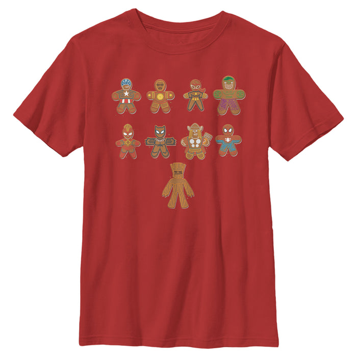 fifth sun Boy's Marvel Christmas Gingerbread Cookie Avengers T-Shirt