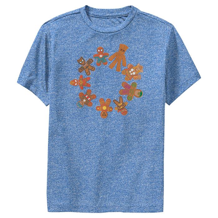 fifth sun Boy's Marvel Christmas Gingerbread Cookie Circle Performance Tee
