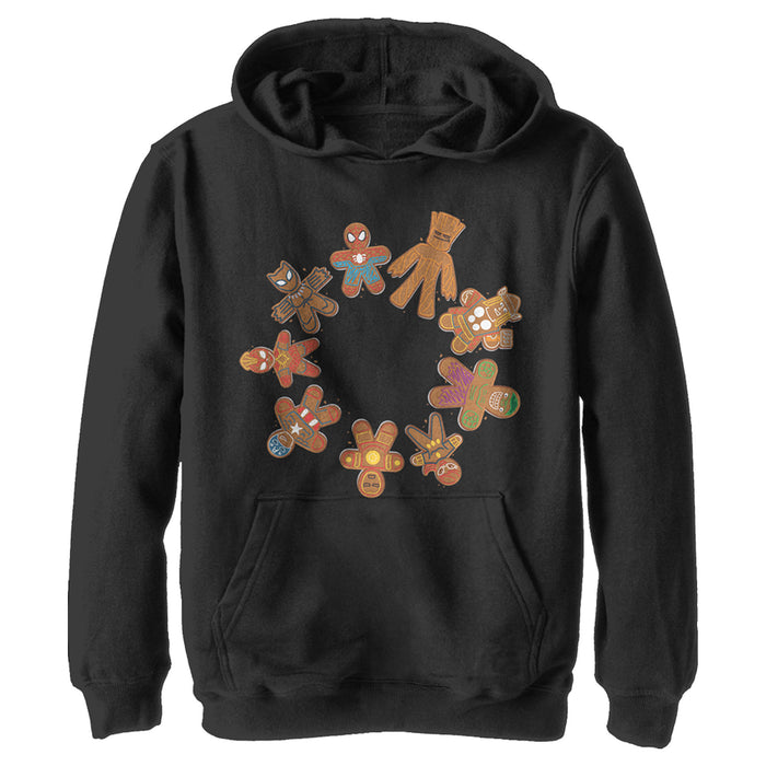 fifth sun Boy's Marvel Christmas Gingerbread Cookie Circle Pull Over Hoodie