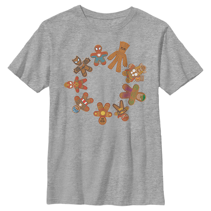 fifth sun Boy's Marvel Christmas Gingerbread Cookie Circle T-Shirt