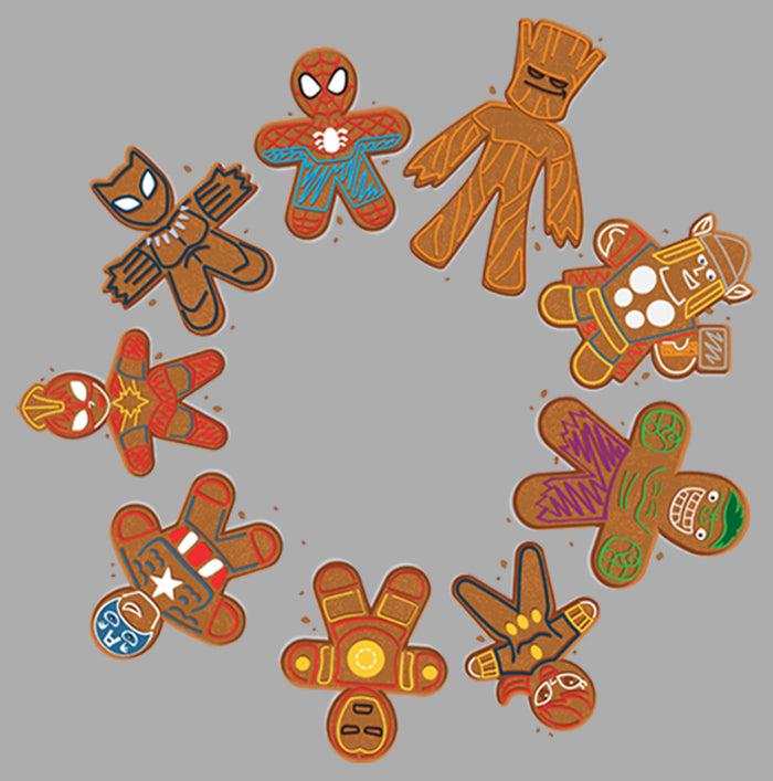 Fifth Sun Boy's Marvel Christmas Gingerbread Cookie Circle T-Shirt