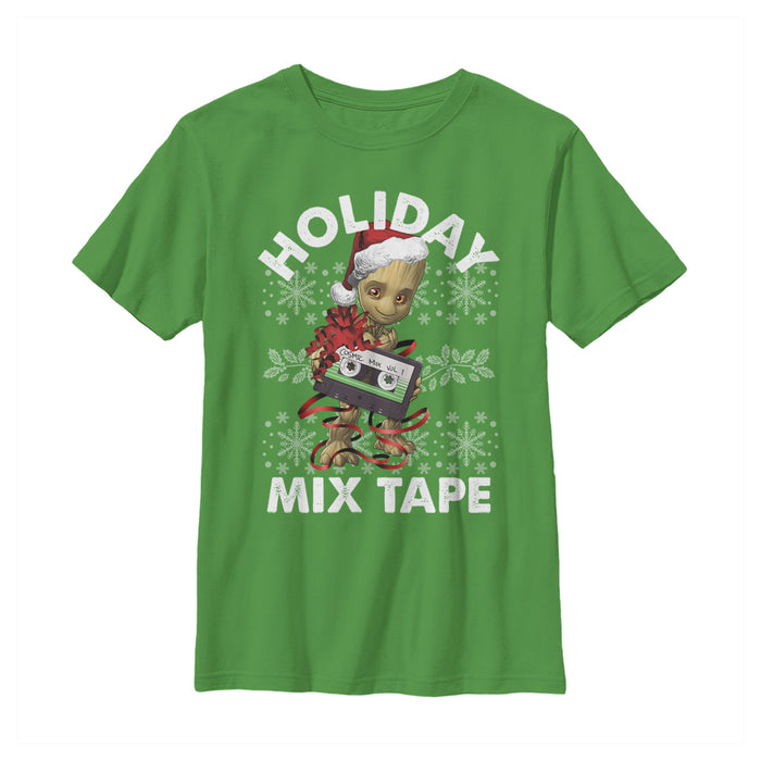 fifth sun Boy's Marvel Christmas Groot Mix Tape T-Shirt