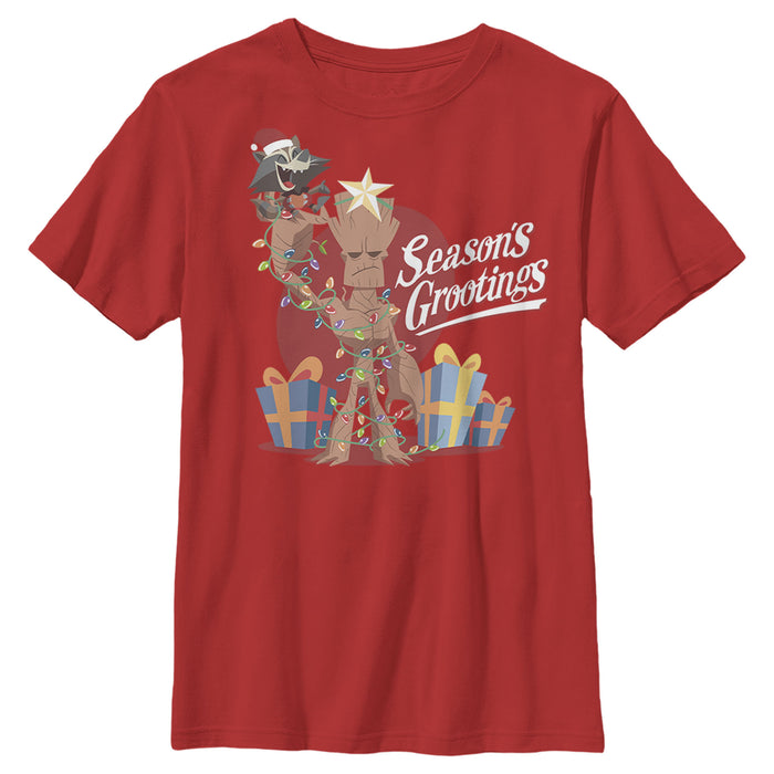 fifth sun Boy's Marvel Christmas Groot & Rocket Season Grooting T-Shirt