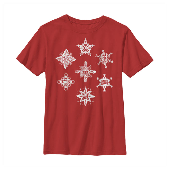 fifth sun Boy's Marvel Christmas Hero Icon Snowflakes T-Shirt