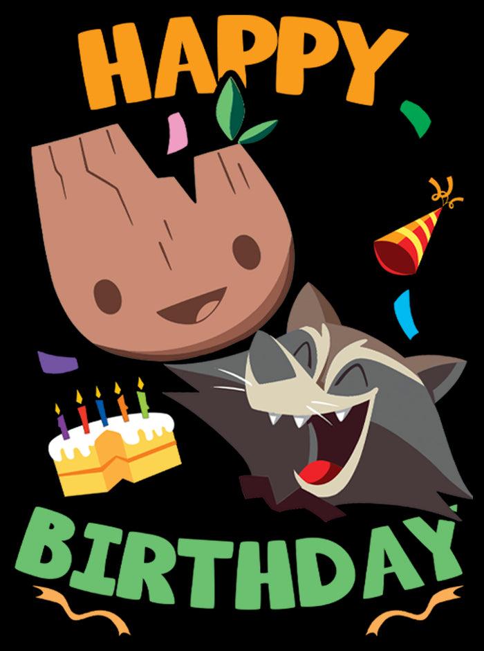 Fifth Sun Boy's Marvel Groot & Rocket Birthday Cake T-Shirt