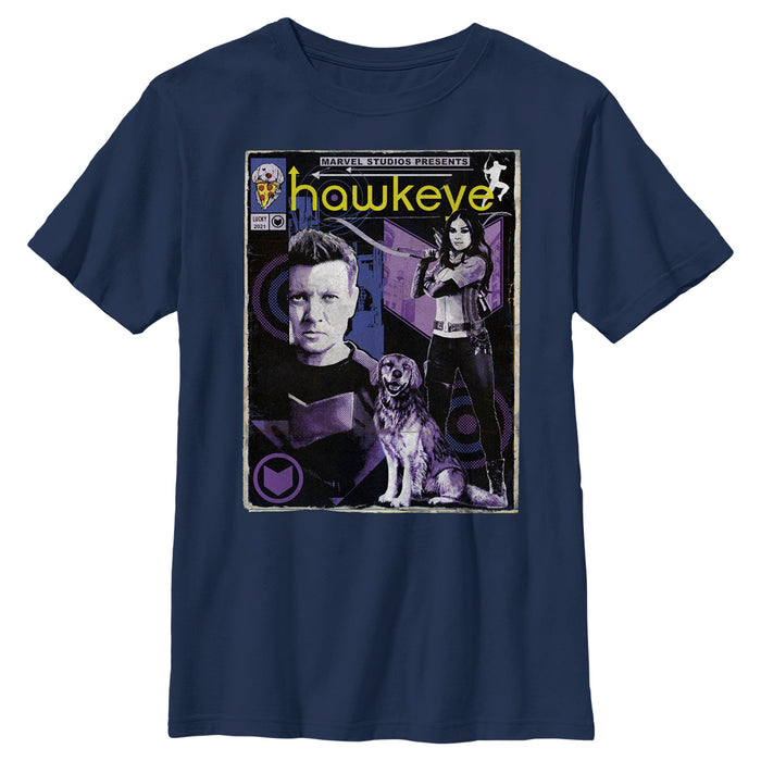 fifth sun Boy's Marvel Hawkeye Bishop and Lucky the Pizza Dog Comic Cover T-Shirt