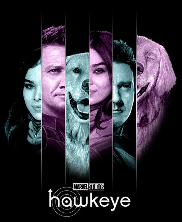 Fifth Sun Boy's Marvel Hawkeye Kate Bishop And Lucky The Pizza Dog Split Panels T-Shirt