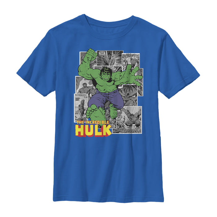 fifth sun Boy's Marvel Hulk Gray Grayscale Panels T-Shirt