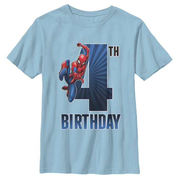 fifth sun Boy's Marvel Spider-Man Swinging 4th Birthday T-Shirt