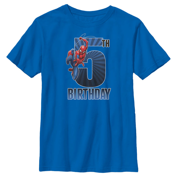 Fifth Sun Boy's Marvel Spider-Man Swinging 5th Birthday T-Shirt