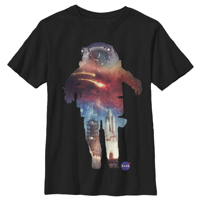 fifth sun Boy's NASA Astronaut Space Nebula Launch Silhouette T-Shirt
