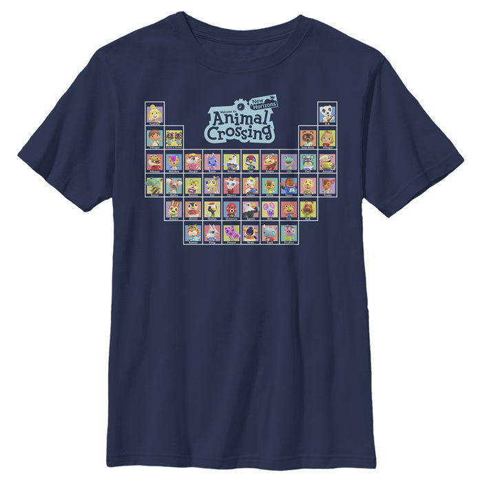 fifth sun Boy's Nintendo Animal Crossing New Horizons Periodic Table of Characters T-Shirt