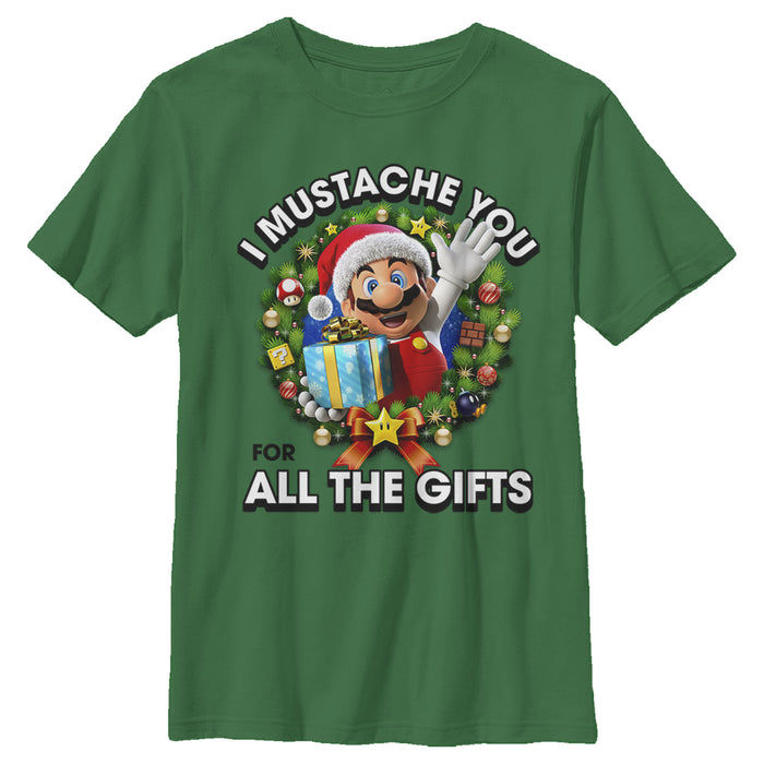 fifth sun Boy's Nintendo Christmas Super Mario Mustache T-Shirt