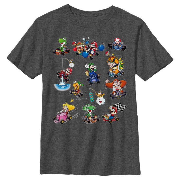 fifth sun Boy's Nintendo Mario Kart Racers Action Mach Up Poster T-Shirt