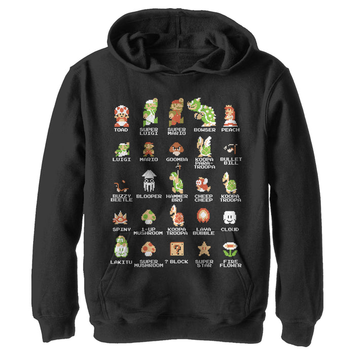 fifth sun Boy's Nintendo Super Mario Bros Character Guide Pull Over Hoodie