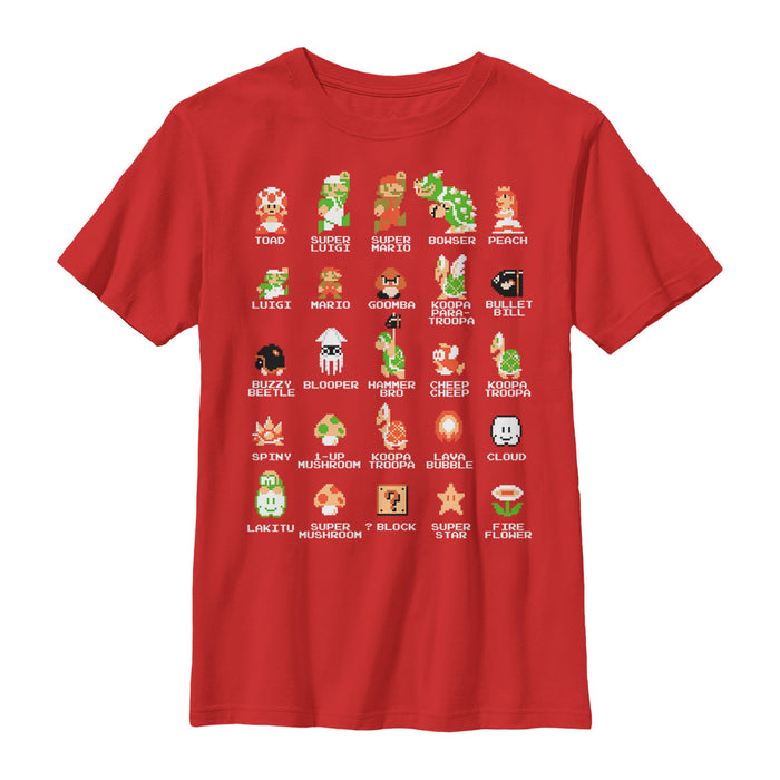 fifth sun Boy's Nintendo Super Mario Bros Character Guide T-Shirt