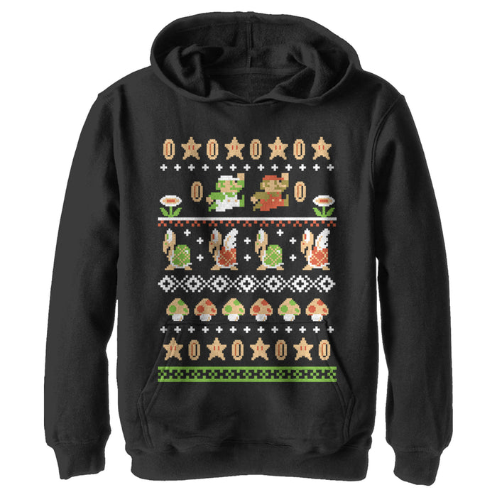fifth sun Boy's Nintendo Super Mario Bros Pattern Pull Over Hoodie