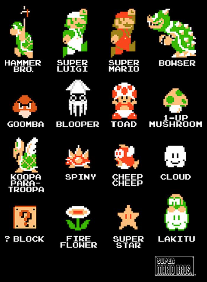 Fifth Sun Boy's Nintendo Super Mario Bros Pixel Cast With Names Pull Over Hoodie