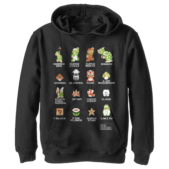 fifth sun Boy's Nintendo Super Mario Bros Pixel Cast with Names Pull Over Hoodie