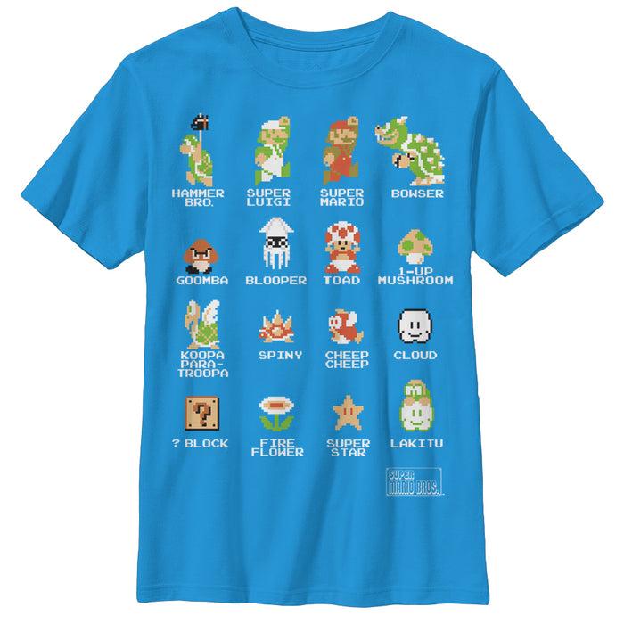 fifth sun Boy's Nintendo Super Mario Bros Pixel Cast with Names T-Shirt