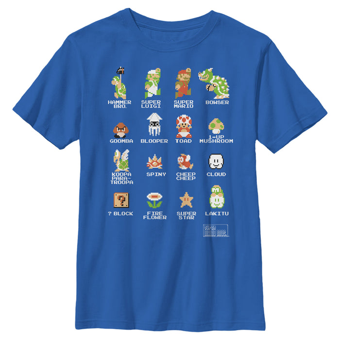 fifth sun Boy's Nintendo Super Mario Bros Pixel Cast with Names T-Shirt